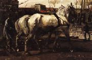 George-Hendrik Breitner Two White Horses Pulling Posts in Amsterdam china oil painting reproduction